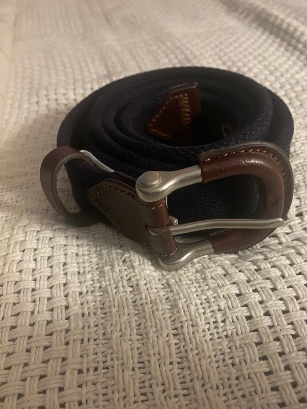Lands End - Size 46 - Mens Durable Surcingle Belt with Brown Leather Trim